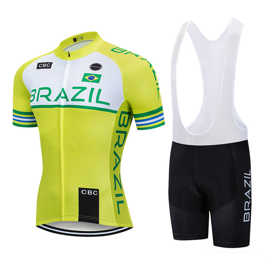 2023 Men's Breathable Short Sleeve Cycling Jersey (Bib) Shorts Brazil001-AC
