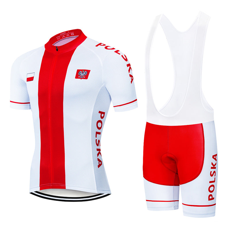 2023 Men's Breathable Short Sleeve Cycling Jersey (Bib) Shorts Polska001-AC