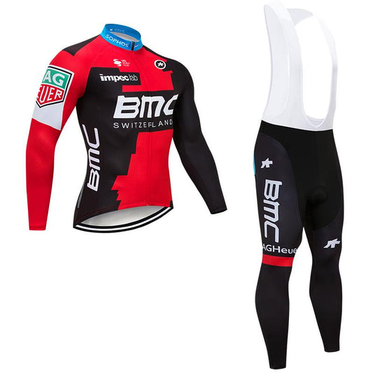 Winter Fleece Men's Red Long Sleeve Cycling Jersey (Bib) longs BMC-035