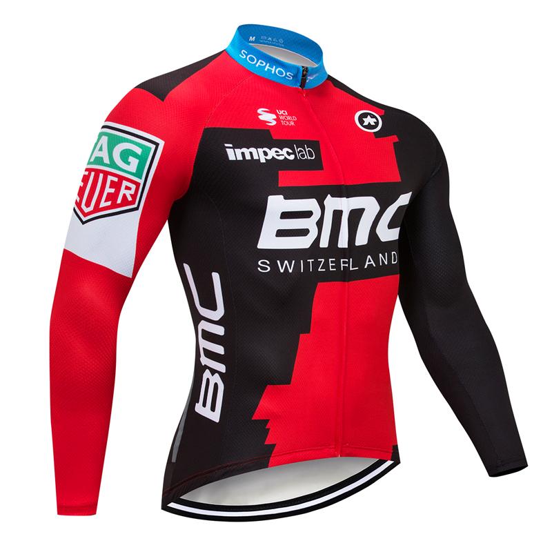 Winter Fleece Men's Red Long Sleeve Cycling Jersey (Bib) longs BMC-035