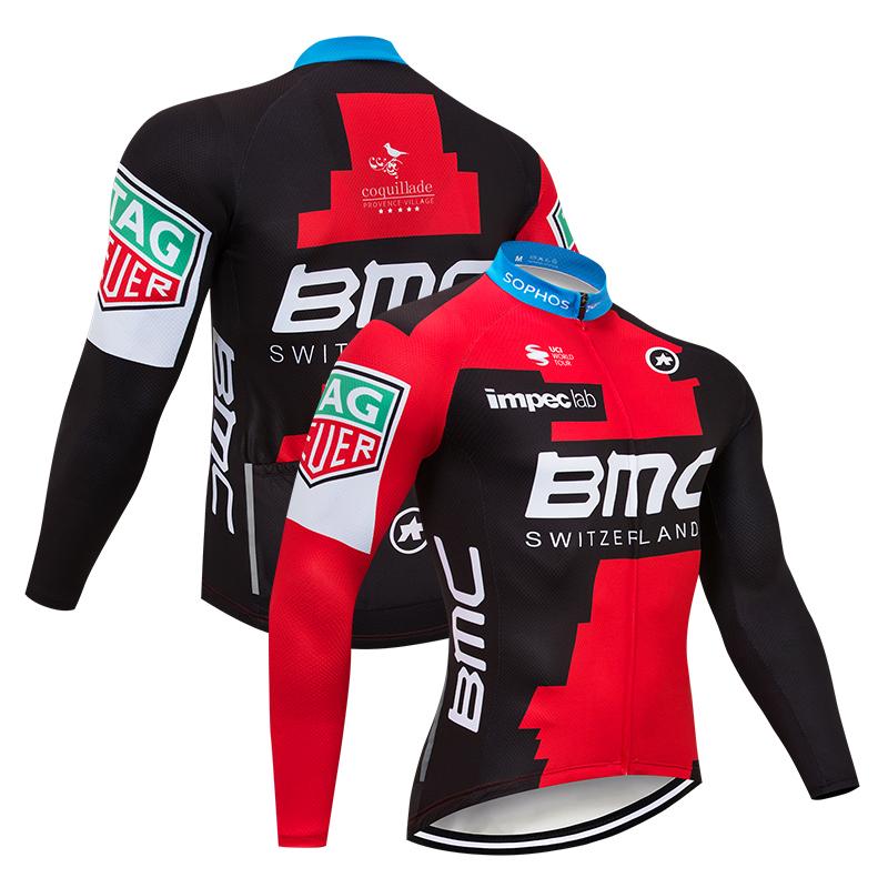 Winter Fleece Men's Red Long Sleeve Cycling Jersey (Bib) longs BMC-035