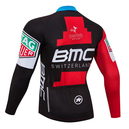 Winter Fleece Men's Red Long Sleeve Cycling Jersey (Bib) longs BMC-035