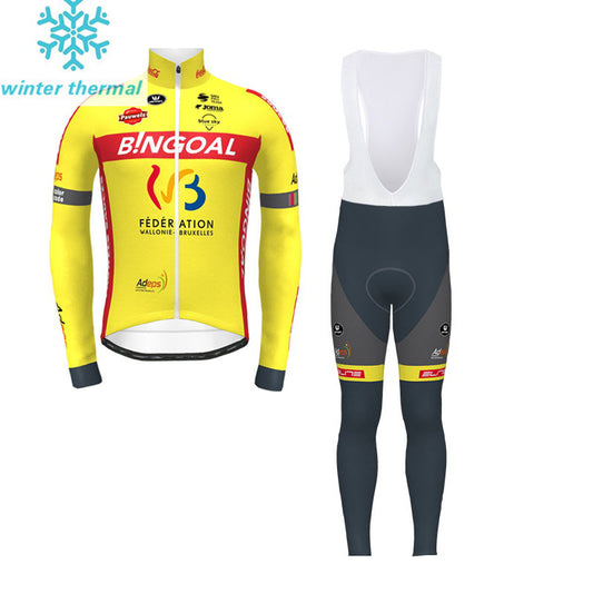 Cycling BINGOAL-WALLONIE-BRUXELLES Fleece LONG SLEEVE JERSEY Bib Pants 2021 NEON YELLOW